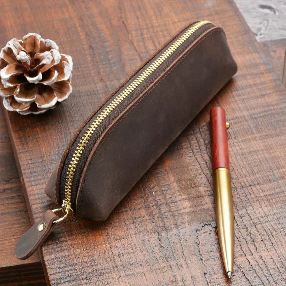 Vintage Leather Pencil Bag Simple Stationery Hoder Pen Case Storage by AliExpress