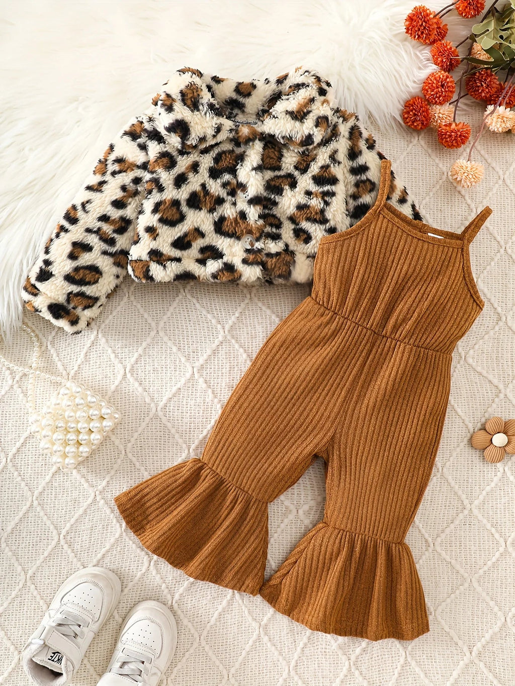 Toddler Baby Girl Leopard Faux Fur Jacket & Corduroy Flared Pants Set by FLIPSTYLEZLLC