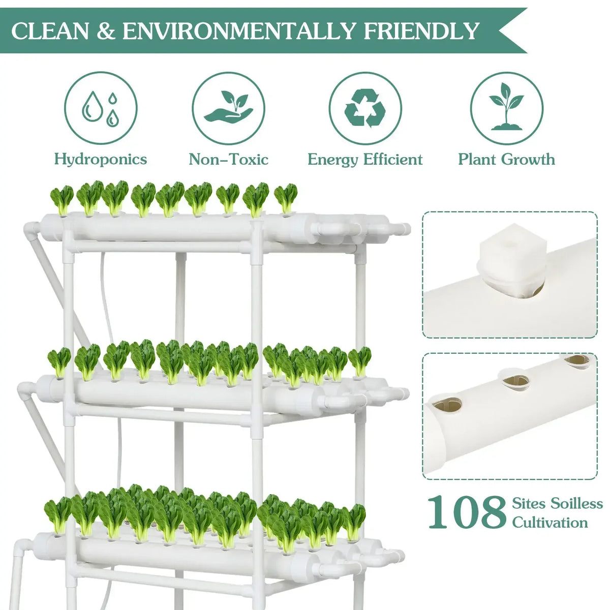 3-Layer/108 Sites Hydroponics Growing System Kits PVC Pipe Soilless Cultivation Garden Vegetables Herbs Planting Tools by FLIPSTYLEZLLC