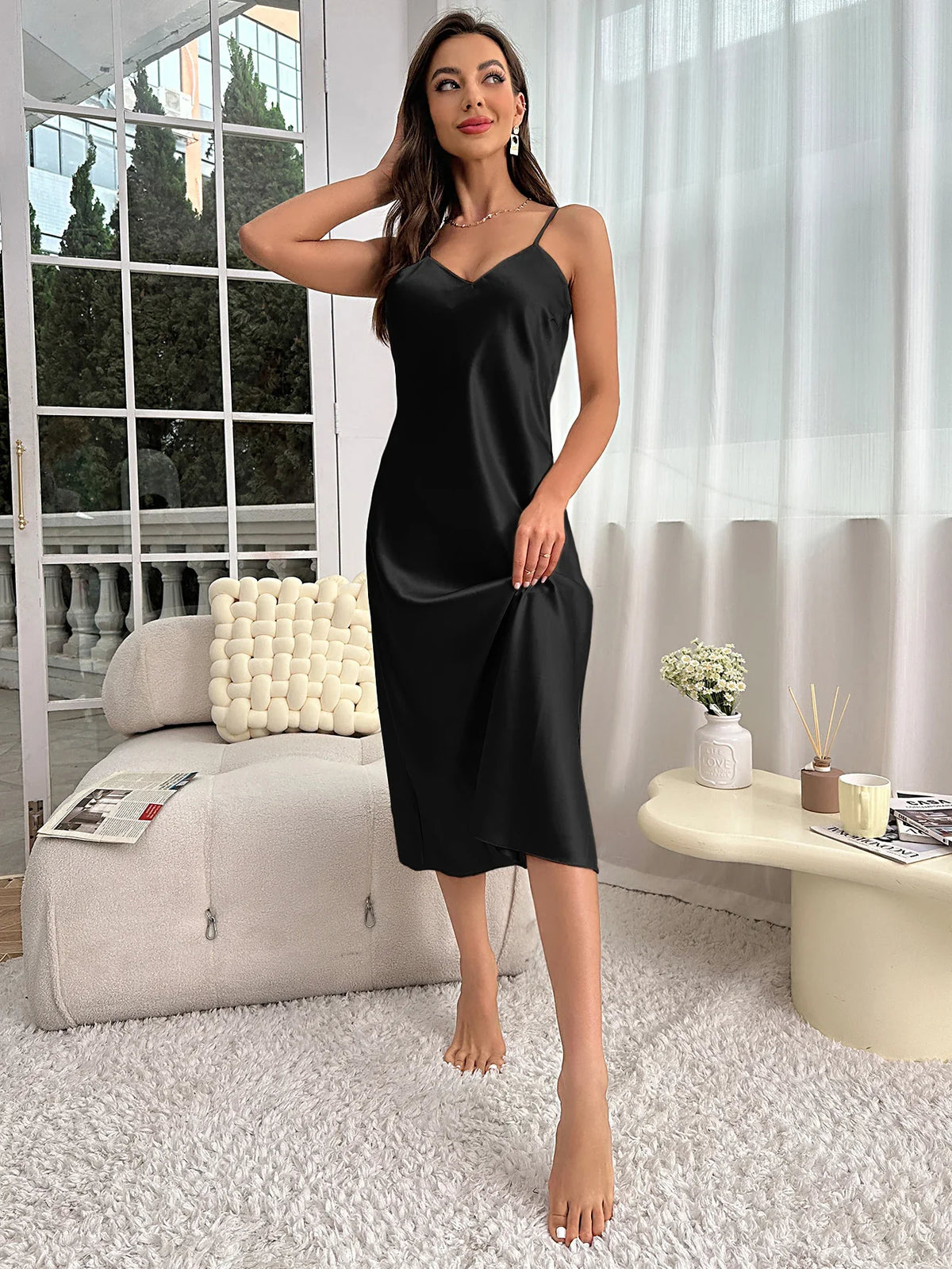 Women's Nightdress Spaghetti Strap V Neck Elegant Luxury Comfortable Breathable Loungewear Relaxing Daily Leisure Classic Style by Ladyez
