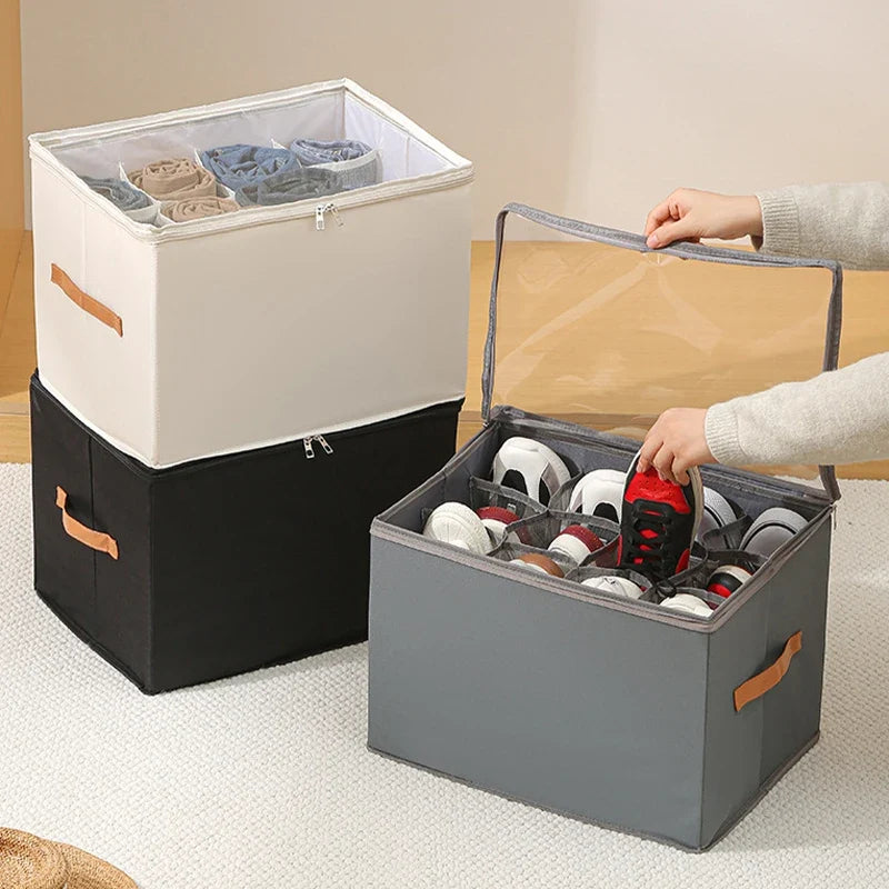 Shoe Organizer for Closet Foldable Shoe Storage Containers with Clear Cover Fits up to 16-32 Pairs with Adjustabele Dividers by FLIPSTYLEZLLC