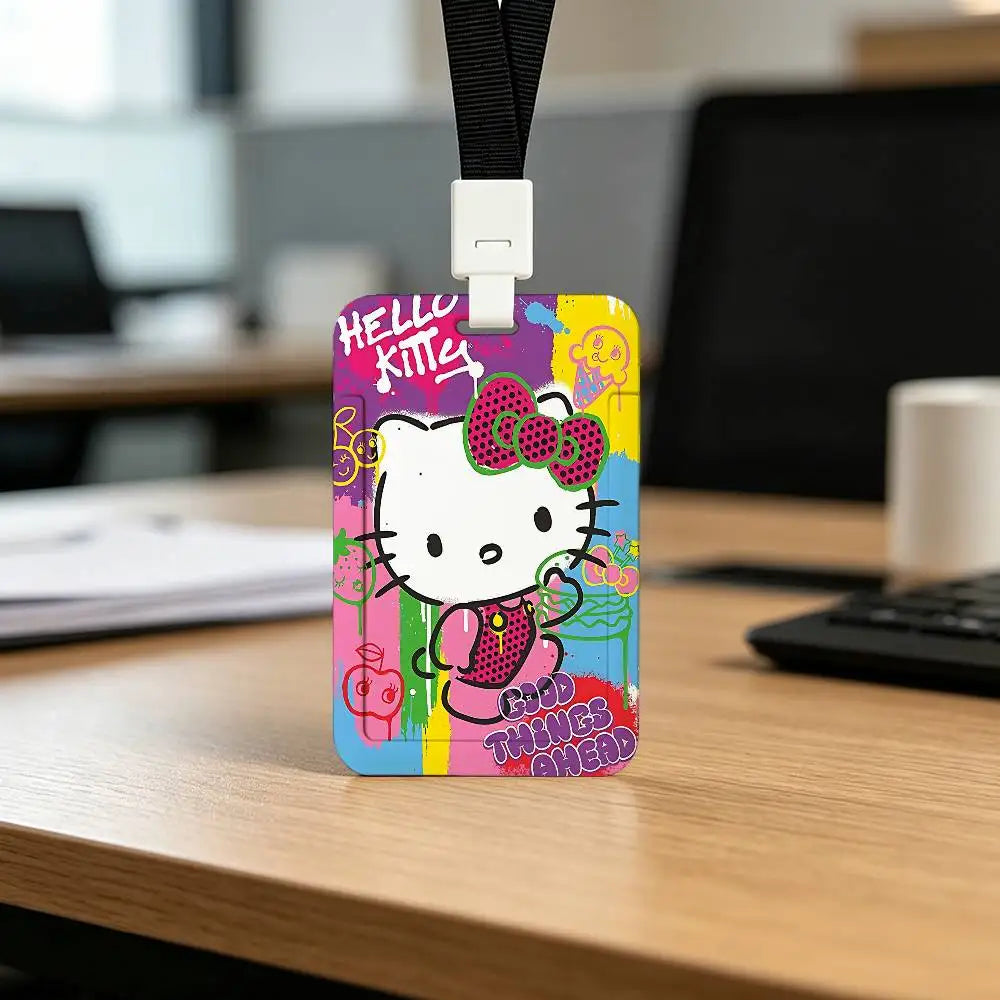 Cute Cat H-Hello K-Kitty NFC Contactless Sliding Card Sleeve For Student Cards, Bus Cards, ID Cards, And Work Permits by FLIPSTYLEZLLC