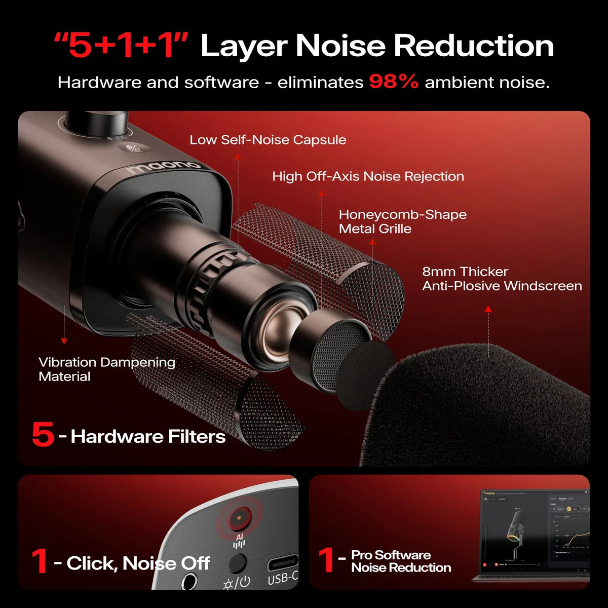 MAONO PD100W Wireless USB Dynamic Microphone Cardioid Microphone One-Touch Mute Noise Reduction RGB for PC Gaming Live Streaming by FLIPSTYLEZLLC