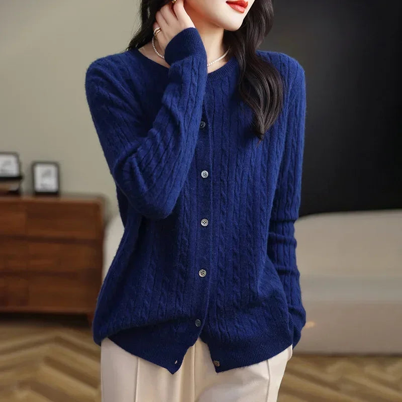 Long Sleeve Knitted O-neck Basic Thick Warm Cardigan by Trendy Attic Store01