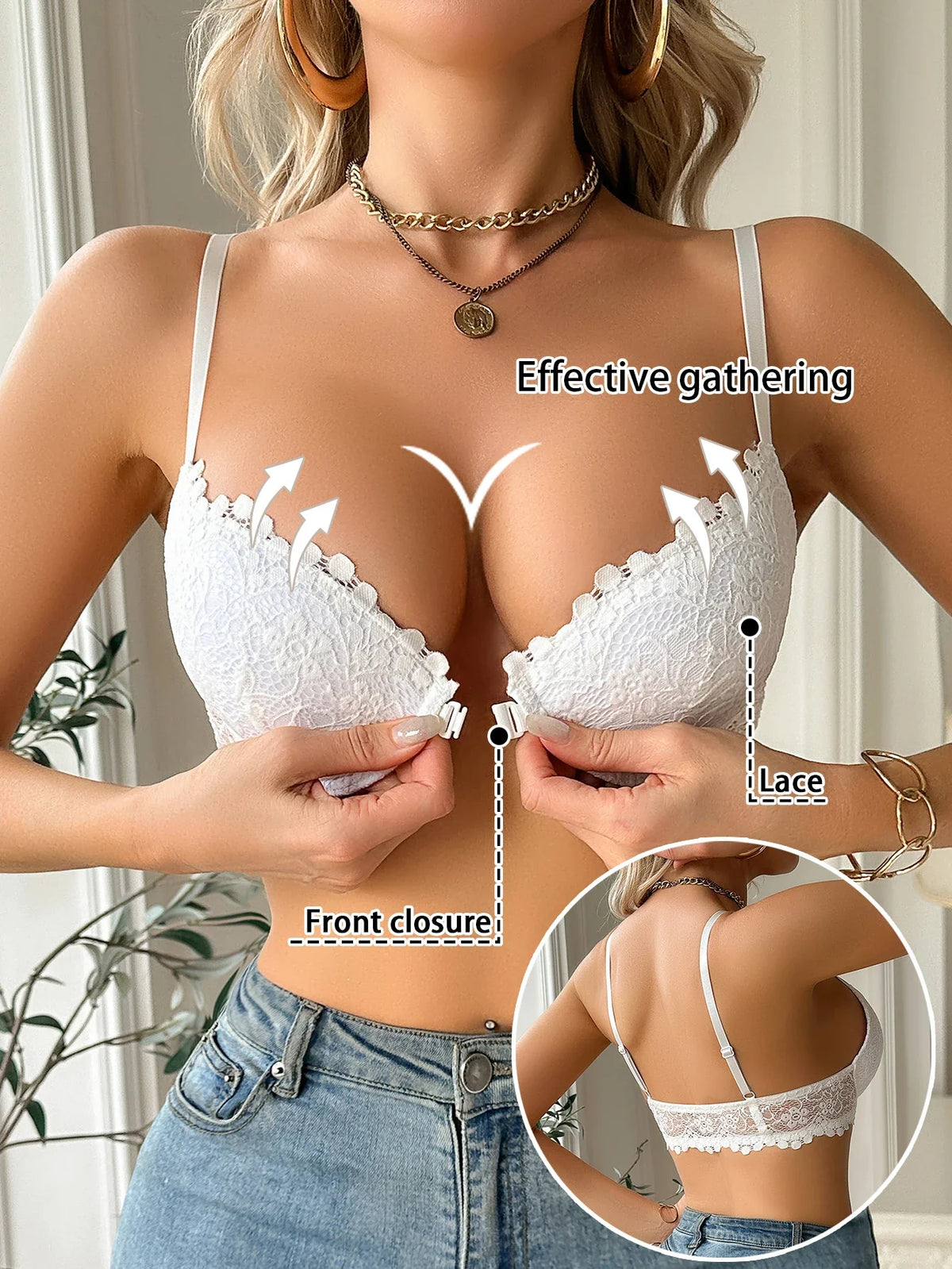 Modern Women's Lace Bra, Sexy Front-Clasp Push-Up Bra, Non-Padded, Breathable, Comfortable, Elegant, Sexy Lingerie Top by Ladyez