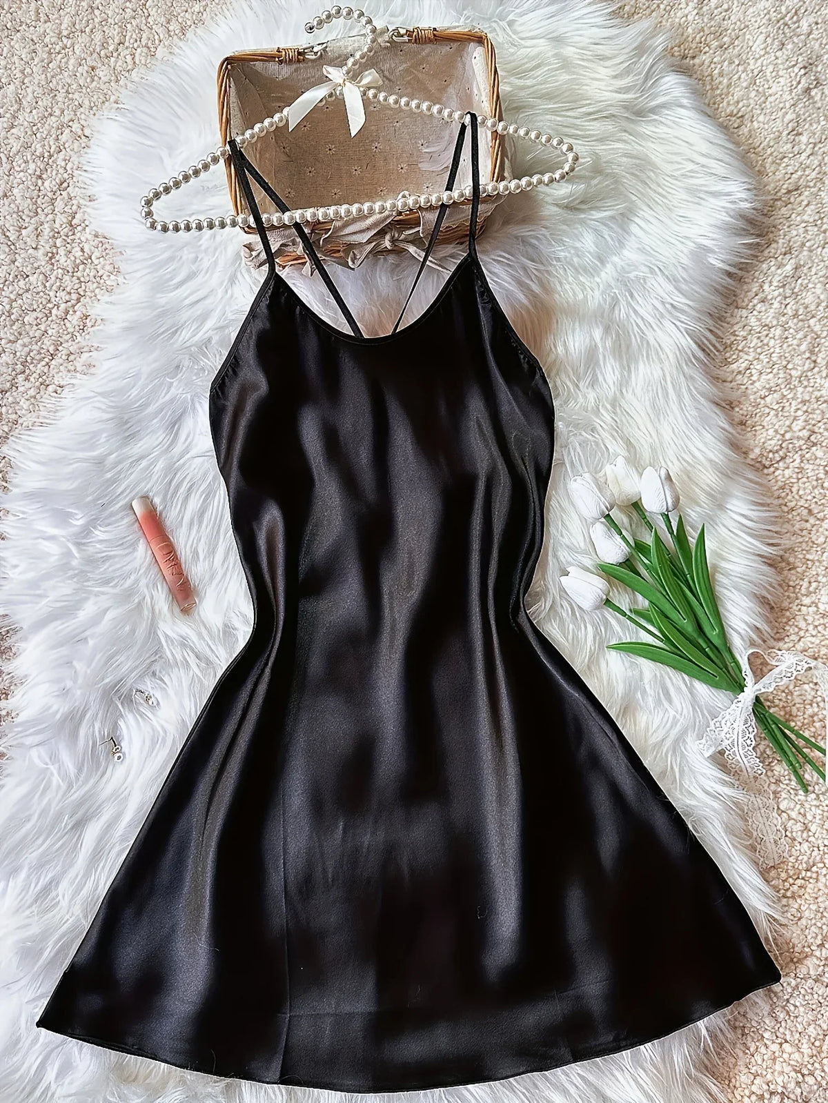 Women's Sleepwear Summer Ice Silk Stain Nightdress Sexy Backless Sleeveless A-Line Short Sleepdress Solid Color Nighties by Ladyez