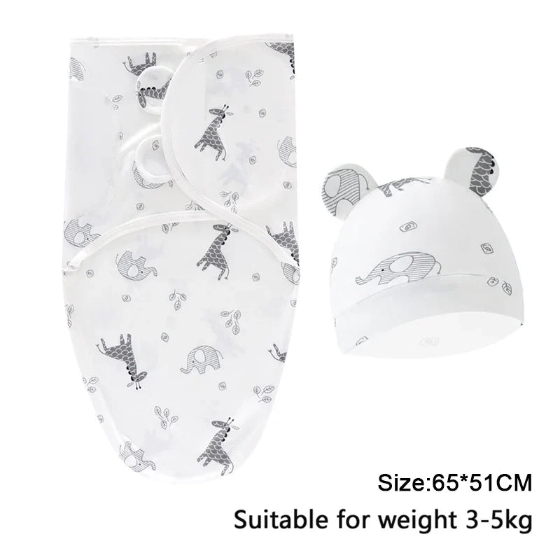 Baby Blanket Hat Set Cartoon Printed Cotton Newborn Swaddle Adjustable Infant Sleeping Swaddle Wraps All Seasons 0-6 Months by FLIPSTYLEZLLC
