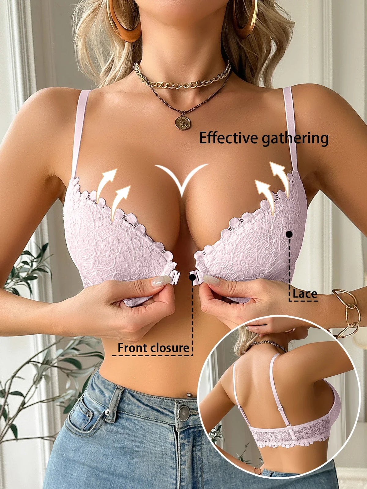 Modern Women's Lace Bra, Sexy Front-Clasp Push-Up Bra, Non-Padded, Breathable, Comfortable, Elegant, Sexy Lingerie Top by Ladyez