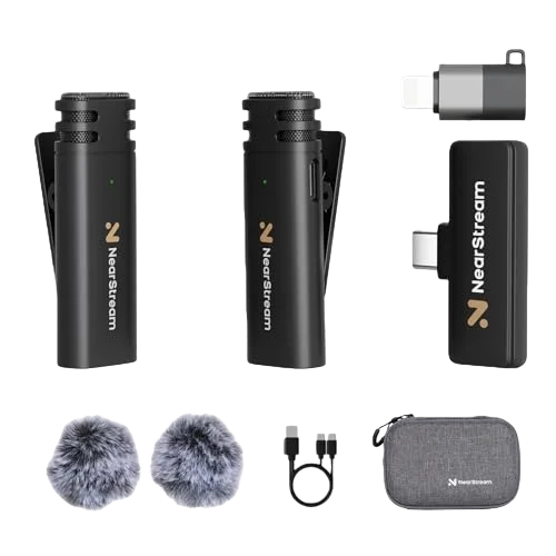NearStream AWM10T Plus 1-to-2 Wireless Lavalier Microphone, AI DSP Noise Canceling, 33Ft Stable Transmission, 6H Long Battery, Auto Pair Plug & Play Mic for Classroom Vlog Live Stream iPhone Android PC by FLIPSTYLEZLLC