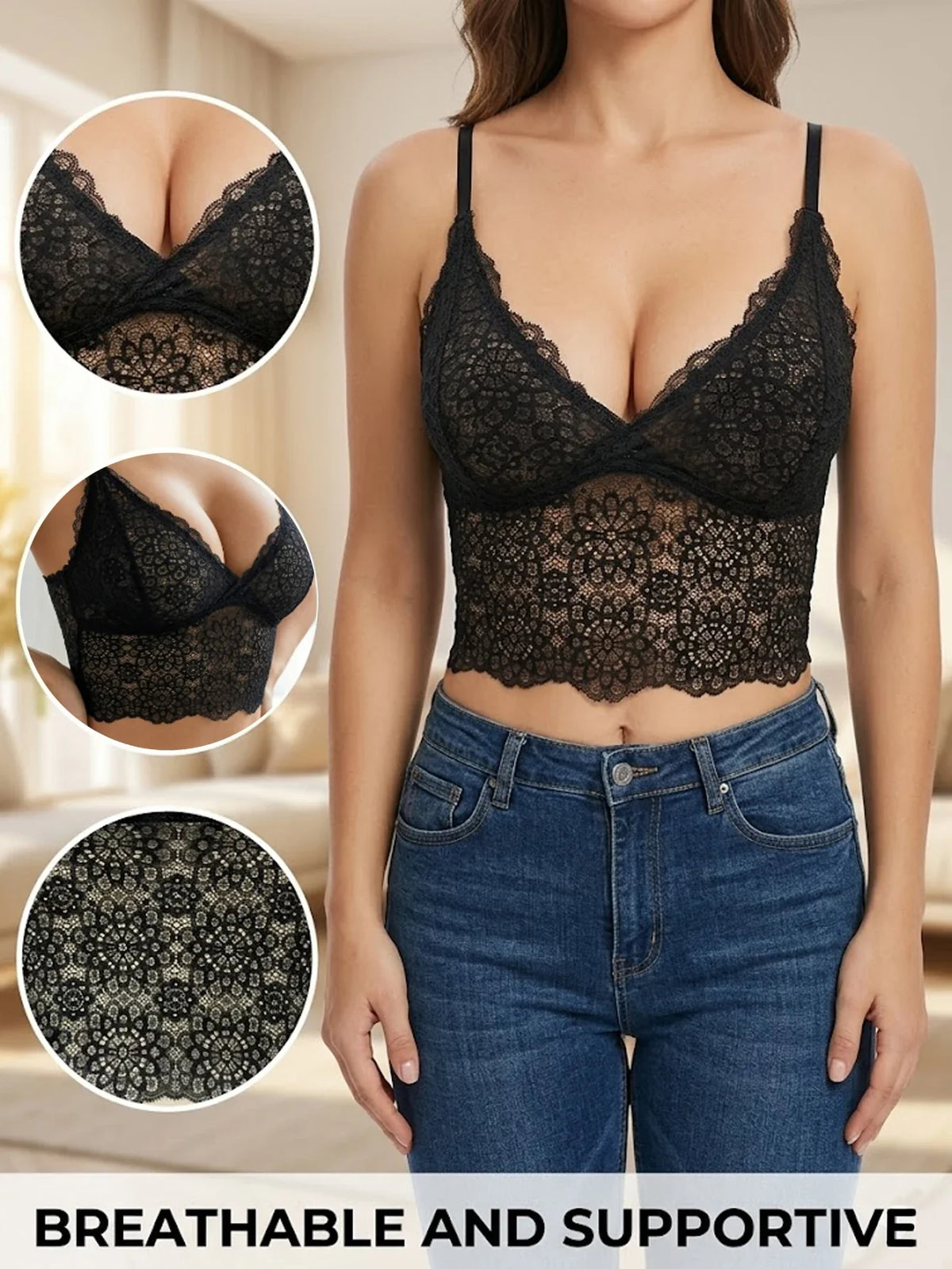 Women's Sexy Floral Lace Bralette Push Up Crop Cami Top Mesh Unlined Wireless Bra Comfortable Female Lingerie Underwear by Ladyez