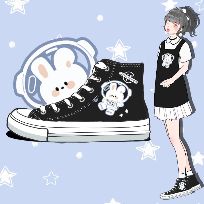 Space Bunny Canvas High Tops by Kore Kawaii