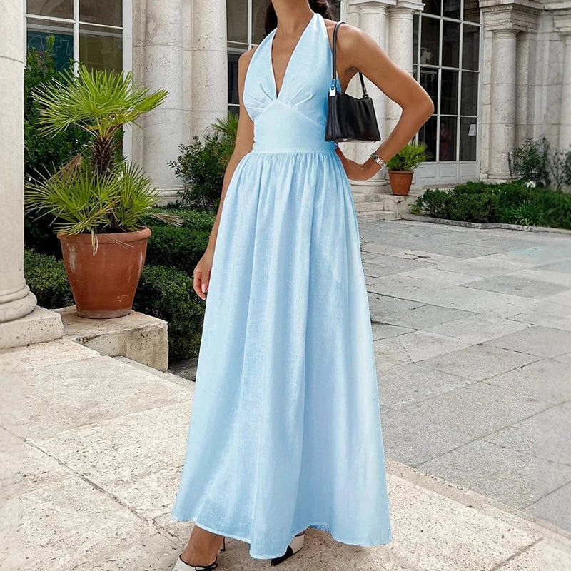 2025 New Women Summer Cotton Long Dress Sleeveless Sexy V-Neck Boho Maxi Dress Loose Style Long Dress Vestidos Clothes by Urban Fashion Icon