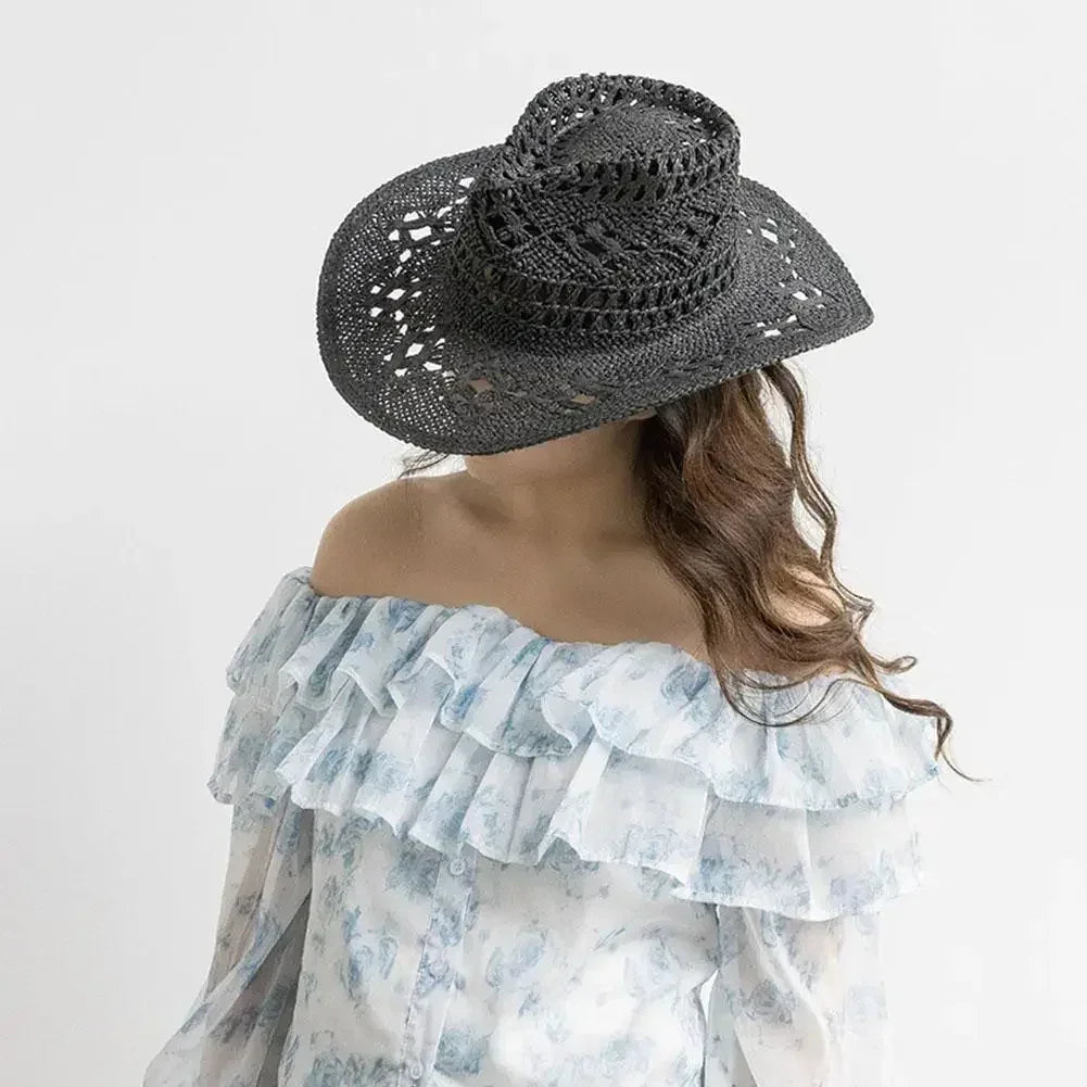 Summer Outdoor Men Women Hand-woven Western Cowboy Straw Hats Wide Brim Breathable Beach Jazz Cap Sun Protection Hat (Copy) by Goddess Imports Marketplace