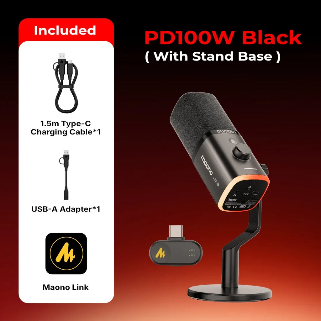 MAONO PD100W Wireless USB Dynamic Microphone Cardioid Microphone One-Touch Mute Noise Reduction RGB for PC Gaming Live Streaming by FLIPSTYLEZLLC