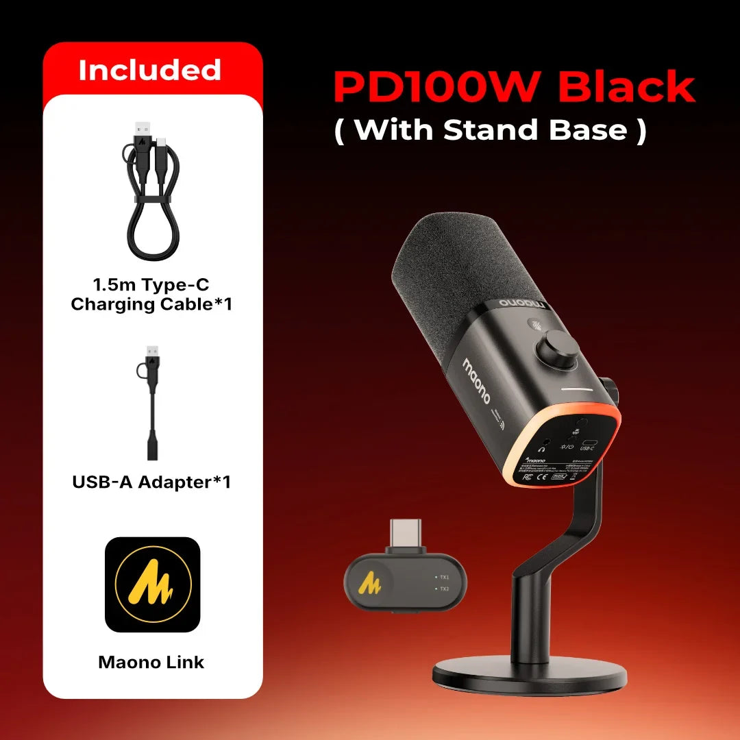 MAONO PD100W Wireless USB Dynamic Microphone Cardioid Microphone One-Touch Mute Noise Reduction RGB for PC Gaming Live Streaming by FLIPSTYLEZLLC