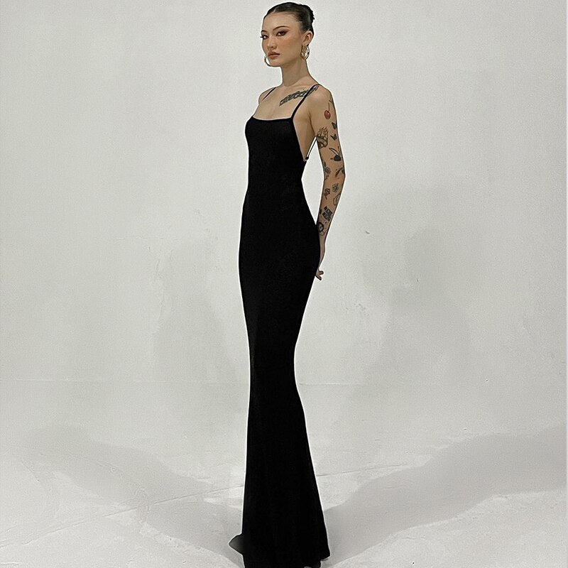 Spaghetti Strap Square Collar Sleeveless Maxi Dress Skinny by nowadaysfashion