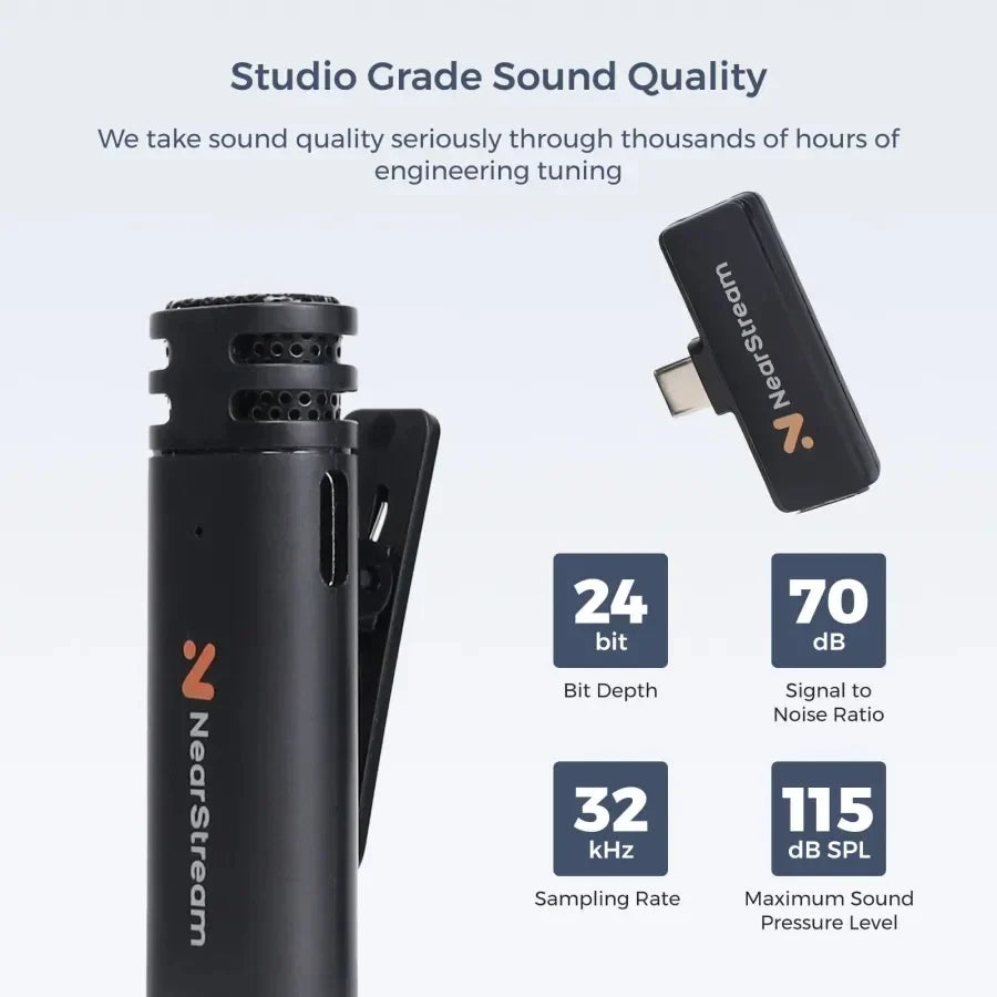 NearStream AWM10T Plus 1-to-2 Wireless Lavalier Microphone, AI DSP Noise Canceling, 33Ft Stable Transmission, 6H Long Battery, Auto Pair Plug & Play Mic for Classroom Vlog Live Stream iPhone Android PC by FLIPSTYLEZLLC