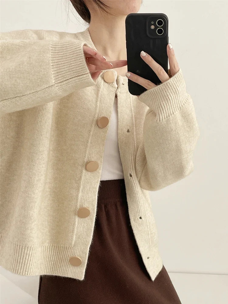 AOSSVIAO Women Cardigans Sweater O-neck Autumn Winter Knitted Loose Cardigans Solid Single Breasted Womens Sweaters by Urban Fashion Icon