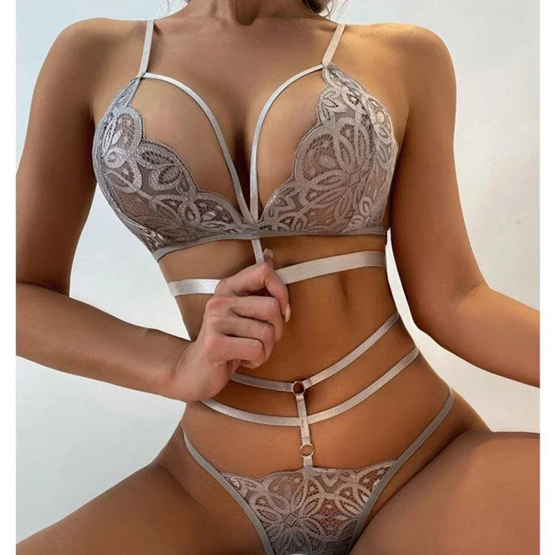 Red Sexy Lingerie For Women Black 2-Pieces Exotic Sets Women Lace Push Up Bra Thongs Lingerie Set Underwear Sexy Erotic Costumes by Ladyez