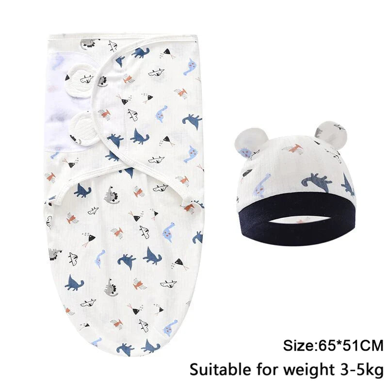 Baby Blanket Hat Set Cartoon Printed Cotton Newborn Swaddle Adjustable Infant Sleeping Swaddle Wraps All Seasons 0-6 Months by FLIPSTYLEZLLC