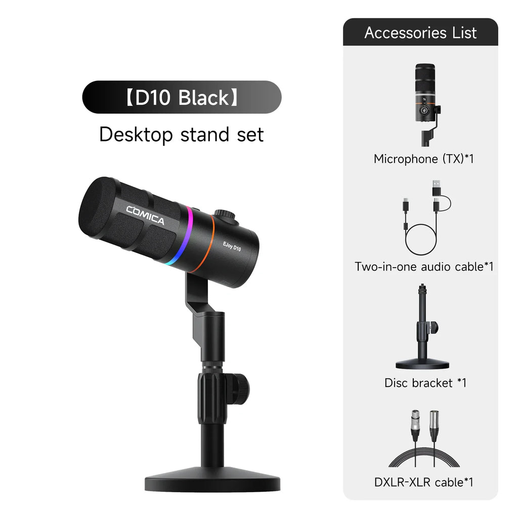 COMICA D10/D10 PRO RGB Cardioid USB/XLR Dynamic Desktop Gaming Mic Wired/Wireless Microphone for Streaming Interview Podcast by FLIPSTYLEZLLC