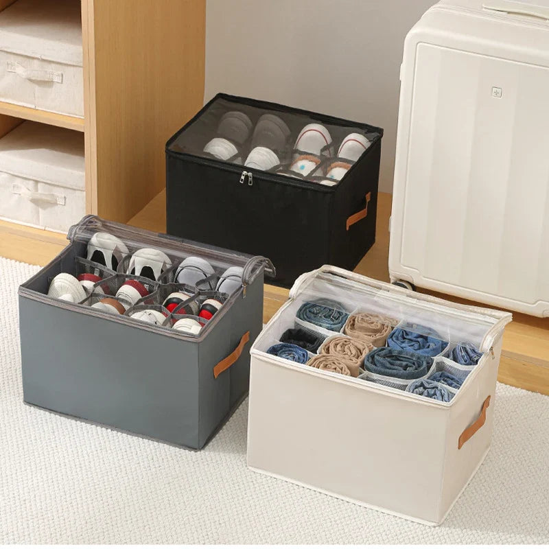 Shoe Organizer for Closet Foldable Shoe Storage Containers with Clear Cover Fits up to 16-32 Pairs with Adjustabele Dividers by FLIPSTYLEZLLC