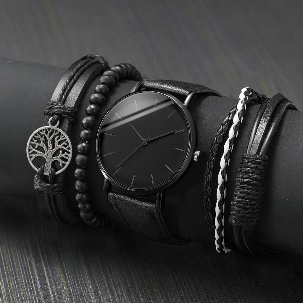 5PCSt Men Business Watches Fashion Leather Band Male's Quartz Watch by AliExpress