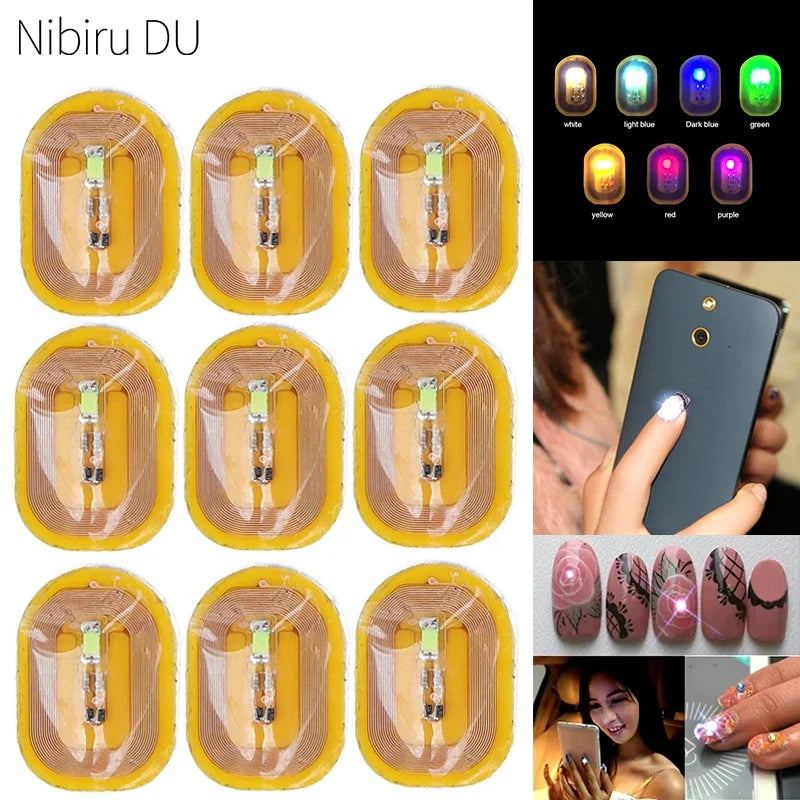 5pcs NFC Flash Nail Sticker LED Bare Chip Intelligent Luminous Nail Lamp Glow in the Dark Nail Stickers Enhancement Manicure by FLIPSTYLEZLLC