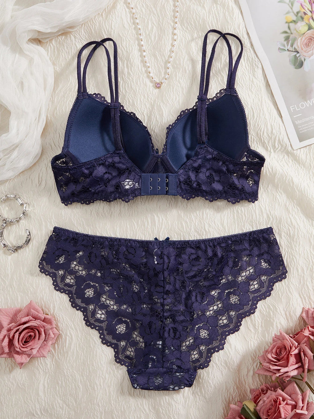 Single of Women's Underwear Set Sexy Lace Patchwork with Push Up Bra Romantic Sheer Women's Panties by Ladyez