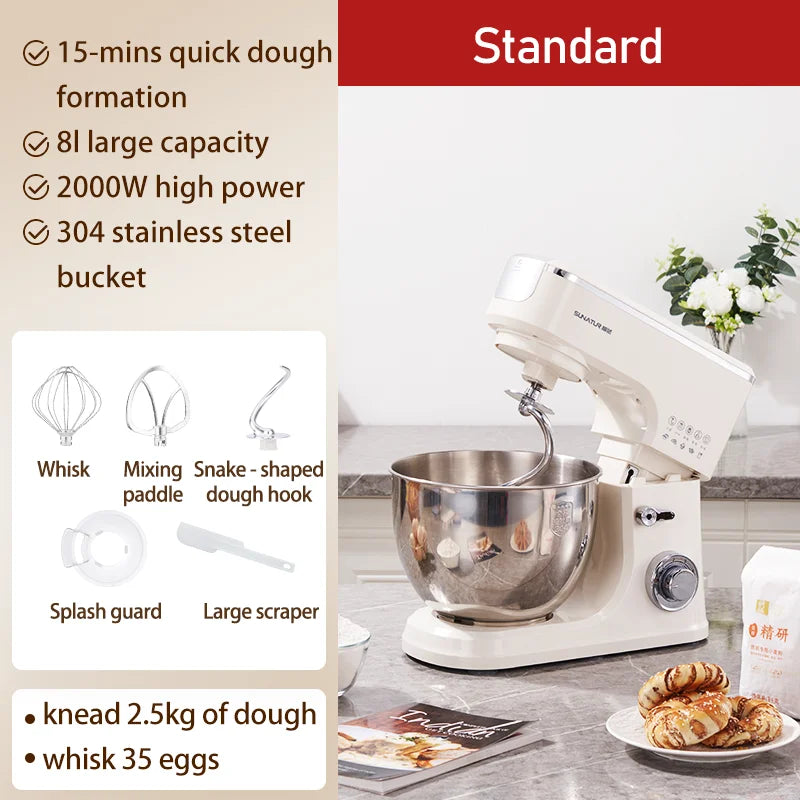 SUNATUR 8L Stand Mixer 2000W,Stainless Steel Bowl,6-Speed Dough Kneader&Egg Beater,Timed Fermentatio by FLIPSTYLEZLLC