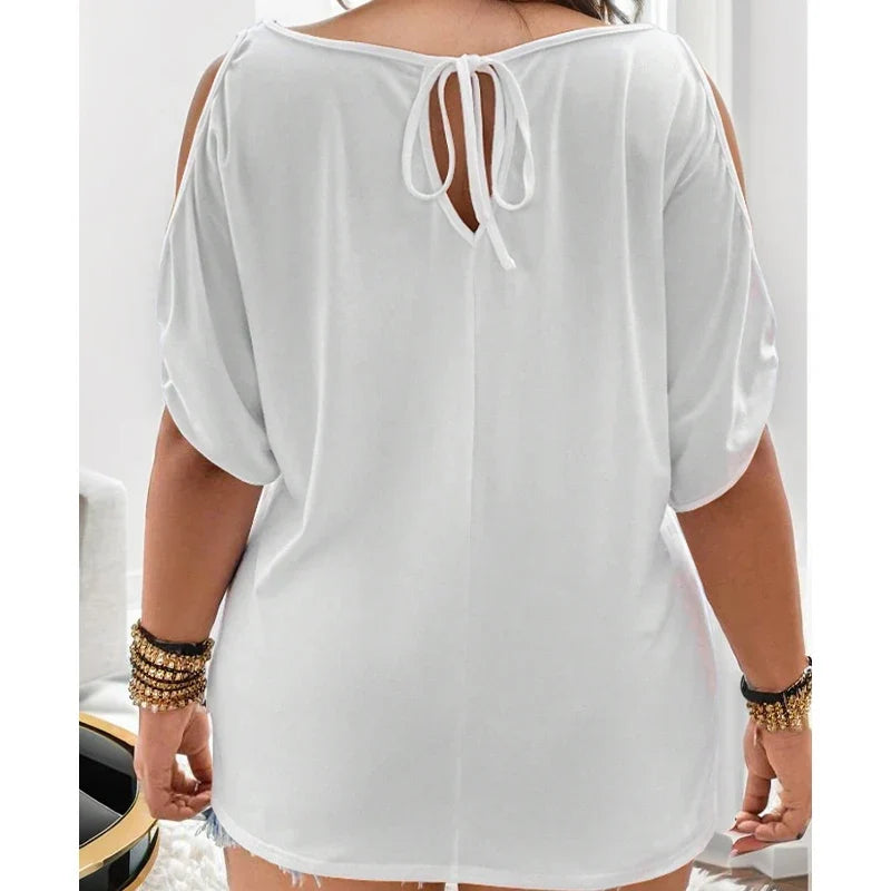 Pullover loose casual strapless solid color women's t-shirt by Urban Fashion Icon