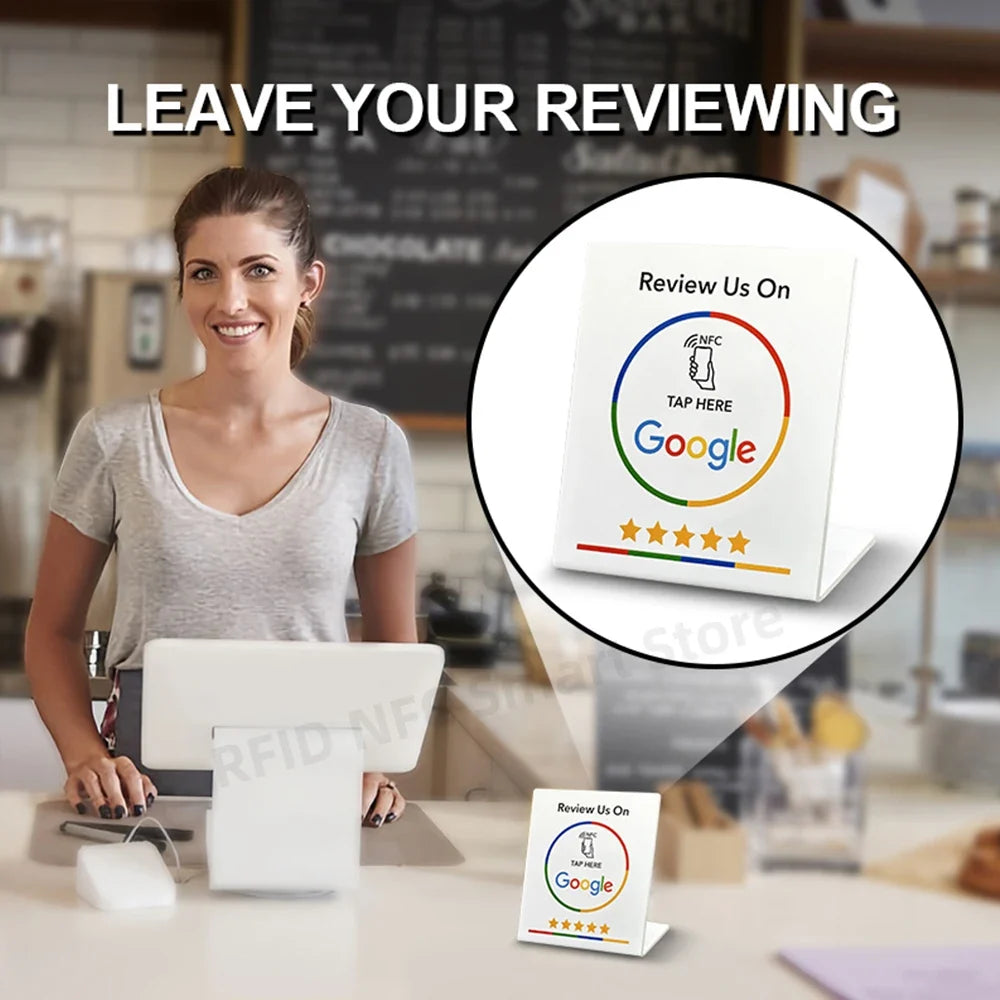 NFC 13.56Mhz programmable Google Review Card Station Table Tap Card NFC215 Chip 504Bytes RFID NFC Google Review stand display by FLIPSTYLEZLLC