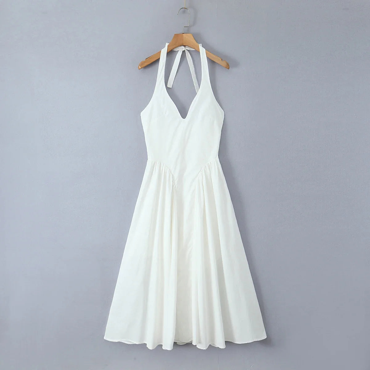 Foridol Summer Spring White Cotton Women's Dress Backless Halter Midi Party Dresses Elegant Vinatge A-line Vestidos 2025 New In by Ladyez