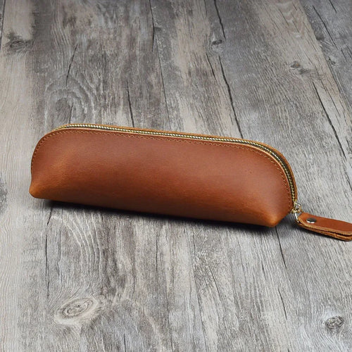Vintage Leather Pencil Bag Simple Stationery Hoder Pen Case Storage by AliExpress