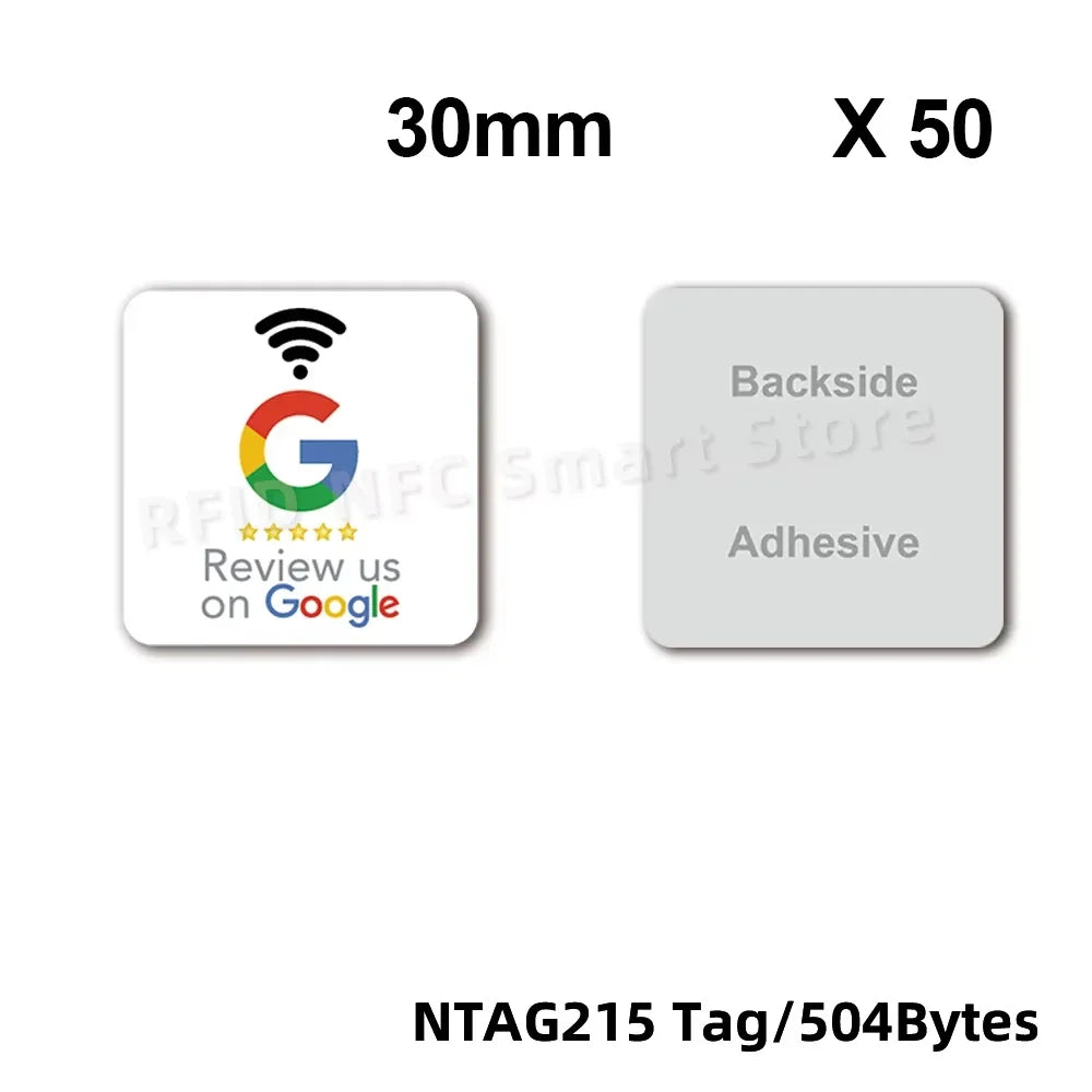 NFC215 Google Review Stickers 504Bytes 30mm Waterproof NFC Review Sticker Review Us on Google Sticker 13.56MHz NFC Tags Stickers by FLIPSTYLEZLLC