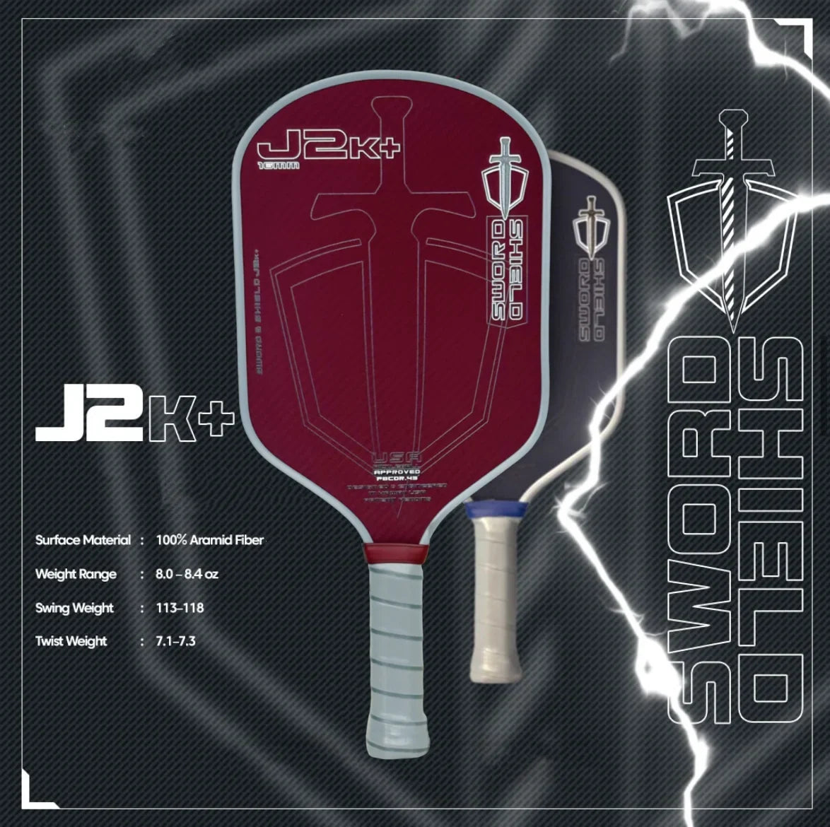 SWORD&SHIELD J2K+ Aramid Fiber Pickleball Paddle, Polymer Honeycomb Core, Large Sweet Spot, Thickness 16MM, Textured Surface by FLIPSTYLEZLLC