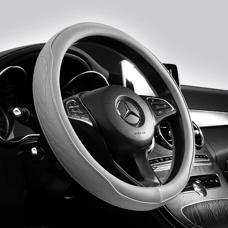 Napa Leather Perforated Patchwork Car Steering Wheel Cover, Non-slip, by AliExpress