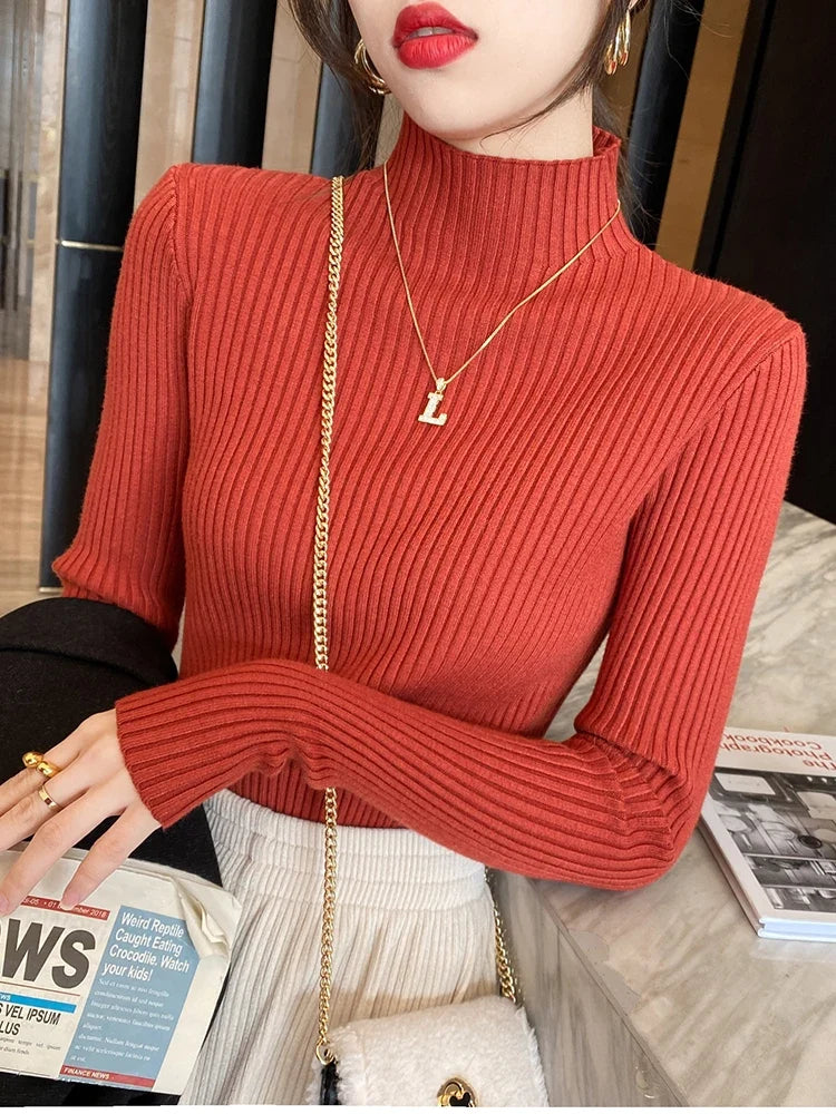 Elegant Solid Basic Knitted Tops Women Turtlneck Sweater Long Sleeve Casual Slim Pullover Korean Fashion Simple Chic Clothes by Urban Fashion Icon