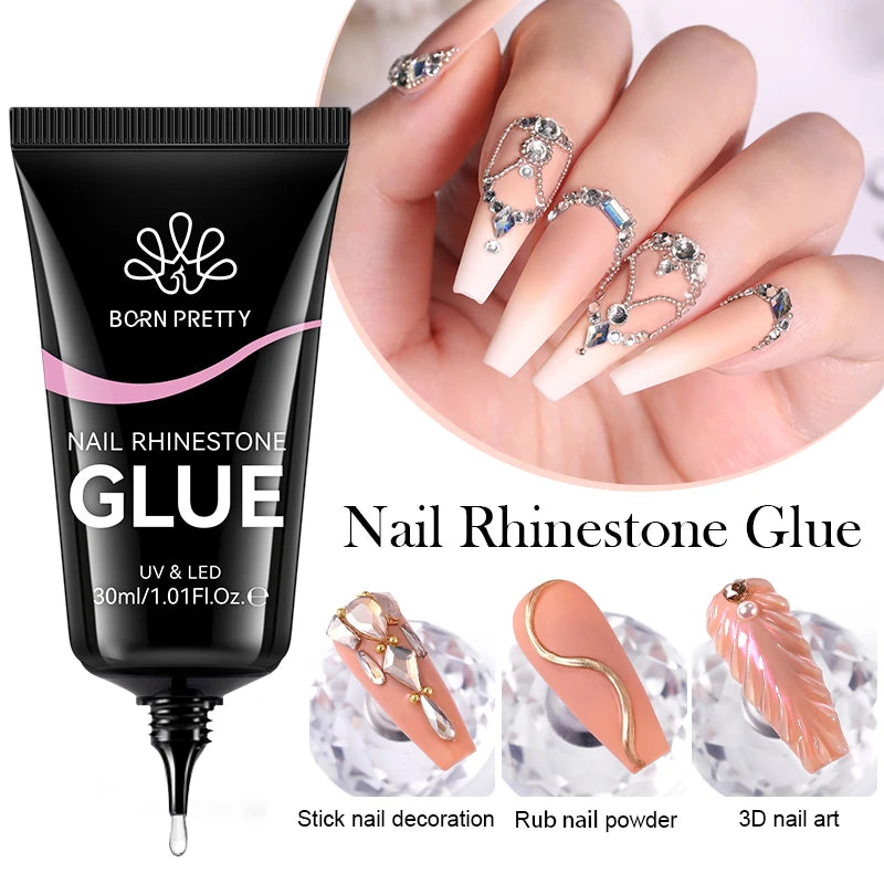 BORN PRETTY 30ml Rhinestones Glue Nail Gel Polish For Manicure Transparent Nail Art Sticky Gel Strong Jewelry Decorations by AliExpress