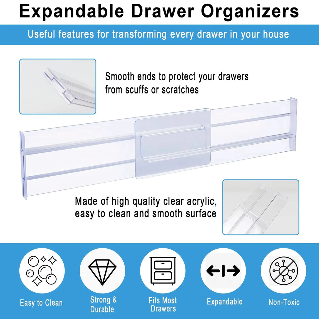 1/2/4/6/8PCS Drawer Wardrobe Dividers Organizers Expandable From Kitchen Drawer Organizer, Clear Plastic Partition Plate Tools by FLIPSTYLEZLLC