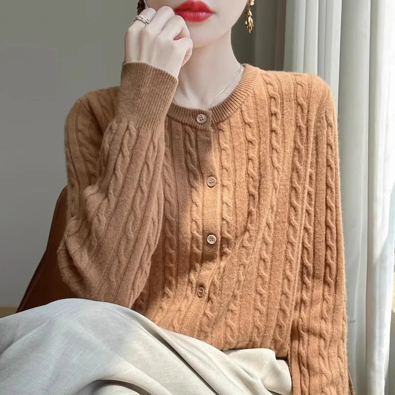 Long Sleeve Knitted O-neck Basic Thick Warm Cardigan by Trendy Attic Store01