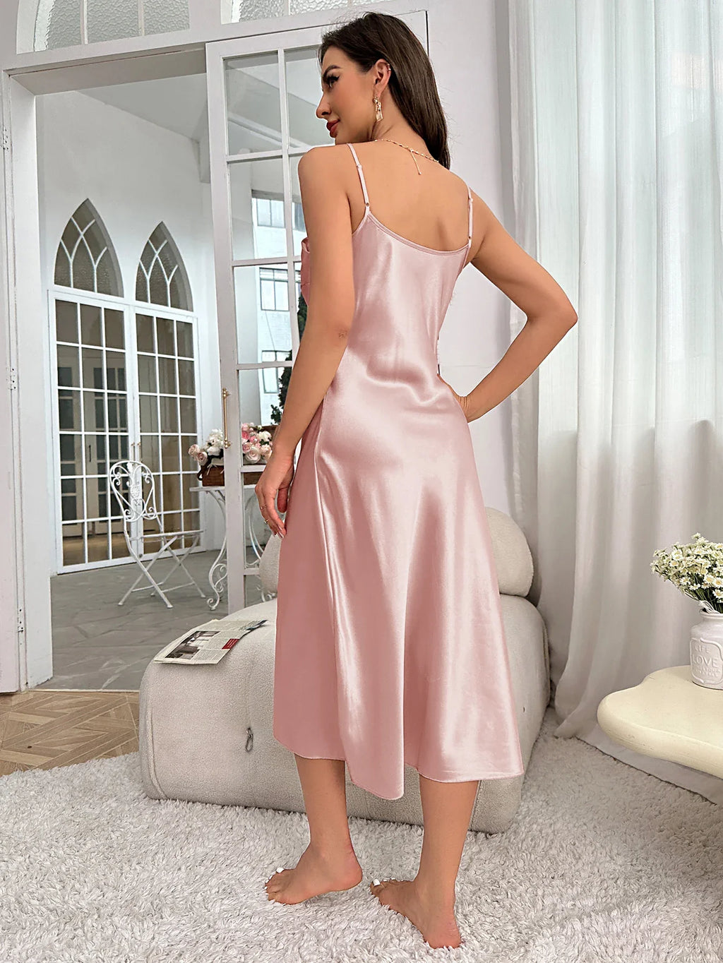 Women's Nightdress Spaghetti Strap V Neck Elegant Luxury Comfortable Breathable Loungewear Relaxing Daily Leisure Classic Style by Ladyez