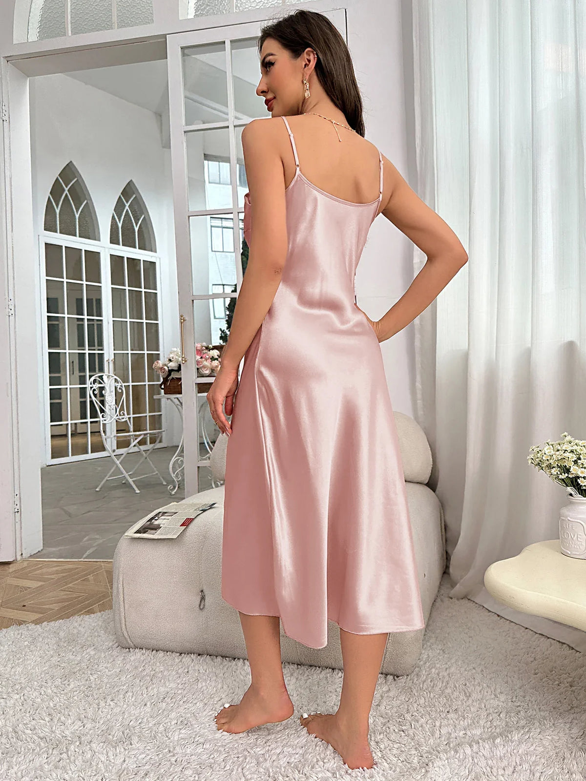 Women's Nightdress Spaghetti Strap V Neck Elegant Luxury Comfortable Breathable Loungewear Relaxing Daily Leisure Classic Style by Ladyez