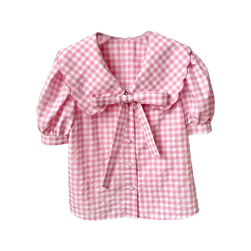 Gingham Peter Pan Collar Shirt by Kore Kawaii