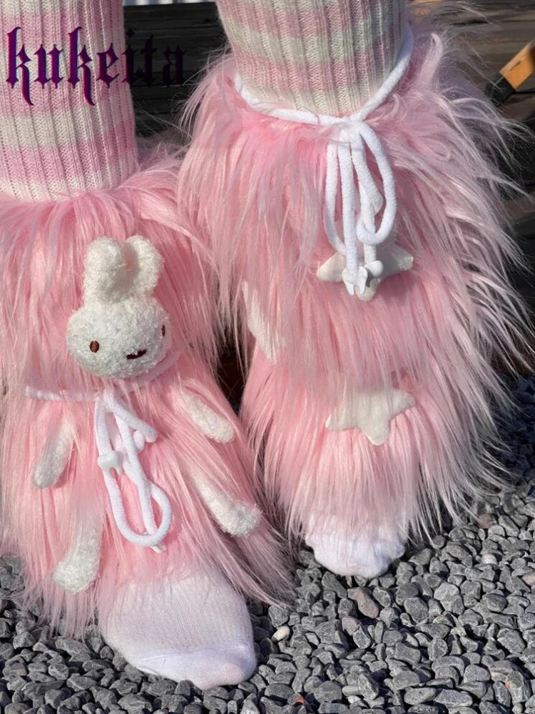 Harajuku Furry Bunny Leg Warmers by Kore Kawaii