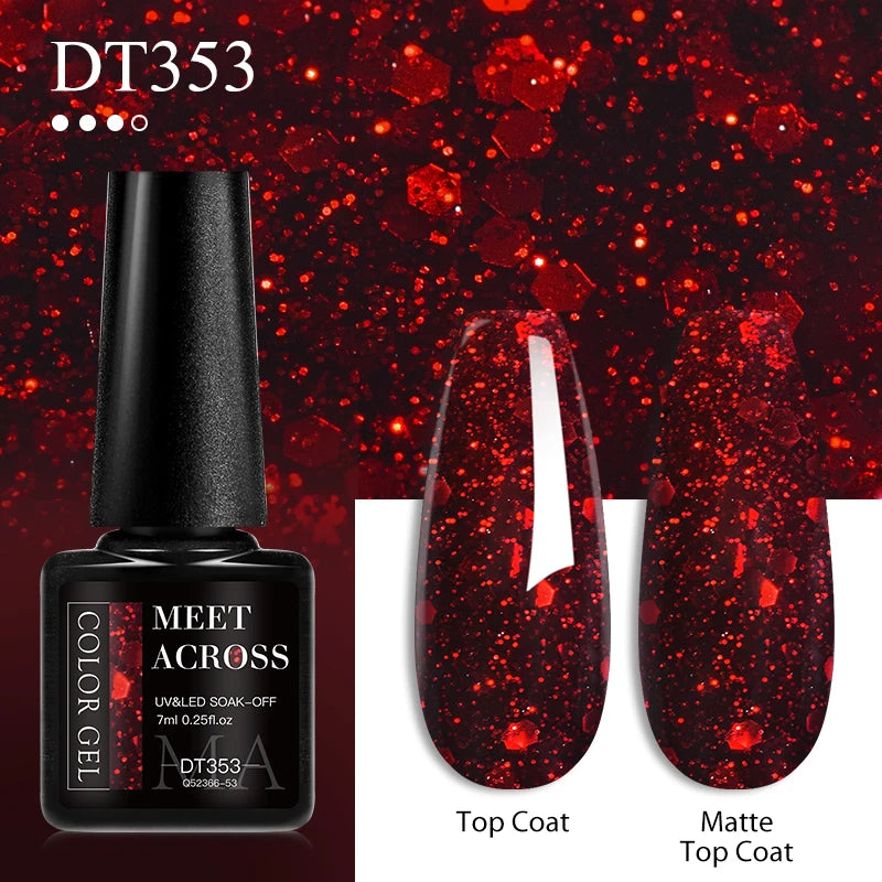 MEET ACROSS 7ml Red Gel Nail Polish Crystal Semi Permanent Soak Off UV Gel Varnish Nail Art Manicure Base Matte Top Coat Vernis by AliExpress