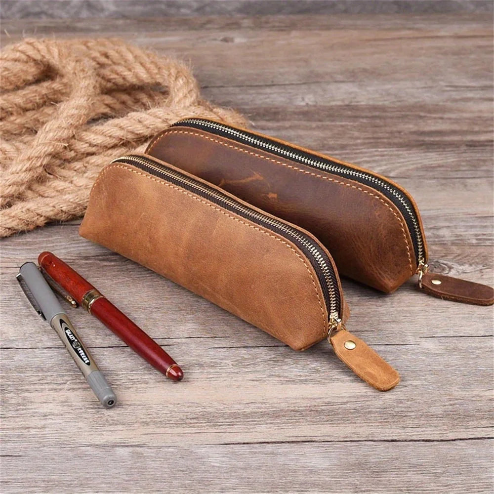 Vintage Leather Pencil Bag Simple Stationery Hoder Pen Case Storage by AliExpress