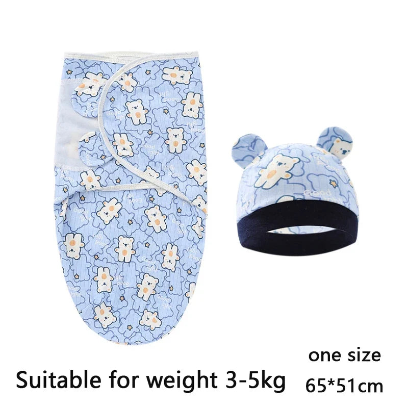 Baby Blanket Hat Set Cartoon Printed Cotton Newborn Swaddle Adjustable Infant Sleeping Swaddle Wraps All Seasons 0-6 Months by FLIPSTYLEZLLC