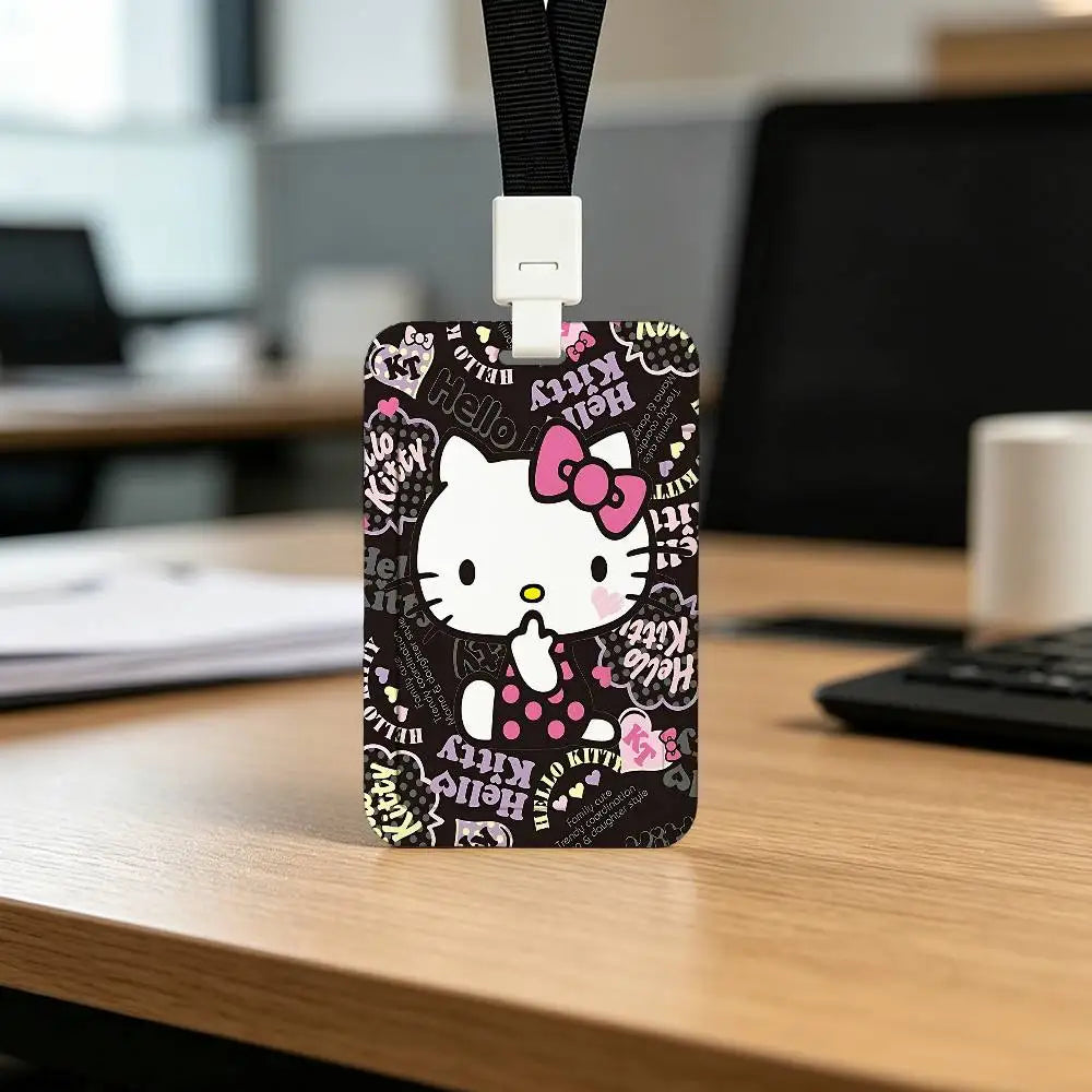 Cute Cat H-Hello K-Kitty NFC Contactless Sliding Card Sleeve For Student Cards, Bus Cards, ID Cards, And Work Permits by FLIPSTYLEZLLC