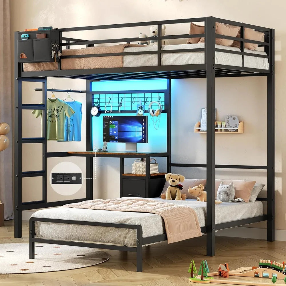 Twin Over Twin Bunk Bed,Built-in Desk & Charging Station & LED Lights with Storage Drawers,Bedroom Furniture, Custom by FLIPSTYLEZLLC